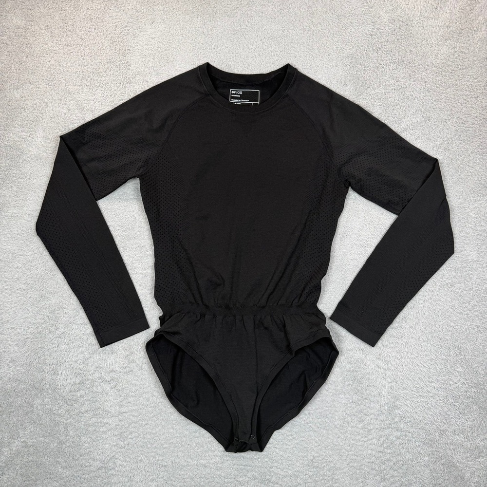 FIGS Seamless Long Sleeve Bodysuit Black XL W22KW1013 Mesh Ventilation